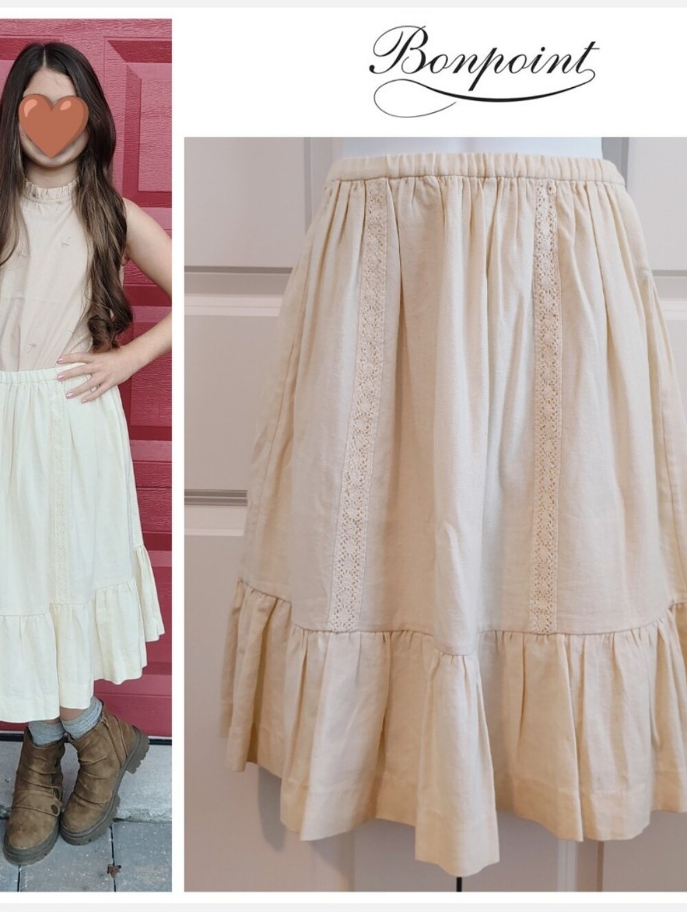Bonpoint Cream Skirt Wool/Cotton Blend (French Brand)